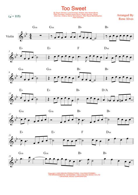 Too Sweet (arr. Rene Alves) by Hozier Sheet Music for Violin Solo at ...