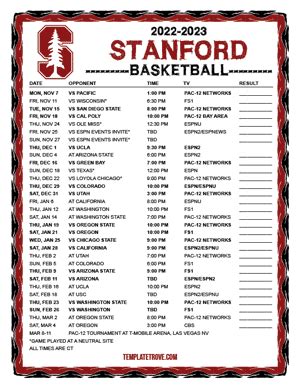 Printable 2022-2023 Stanford Cardinal Basketball Schedule