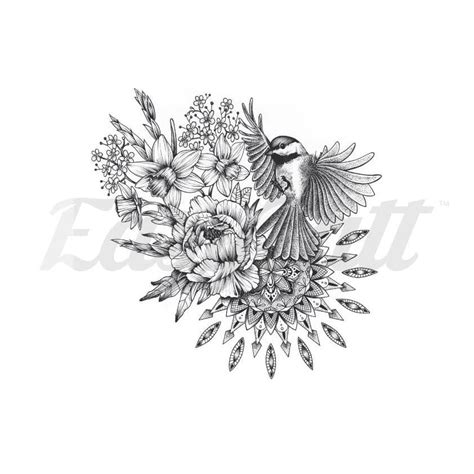 Bird in Flowers Temporary Tattoo | EasyTatt™