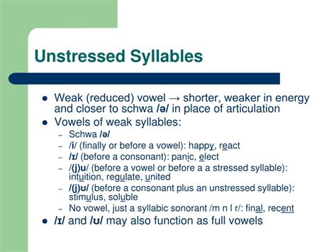 PPT - Unstressed S yllables, S chwa and S yllabic C onsonants PowerPoint Presentation - ID:6643381