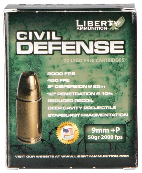 Liberty Ammunition LACD09014 Civil Defense Protection 9mm Luger +P 50 gr Lead-Free Fragmenting ...