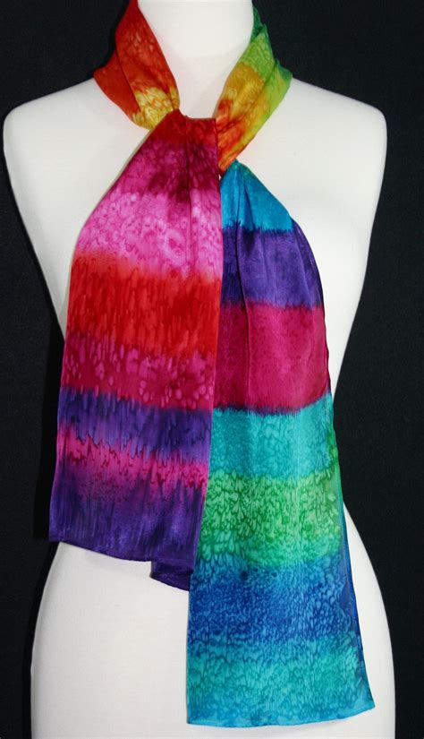 Red Silk Scarf Hand Painted Multicolored Handmade Silk Shawl RAINBOW ...