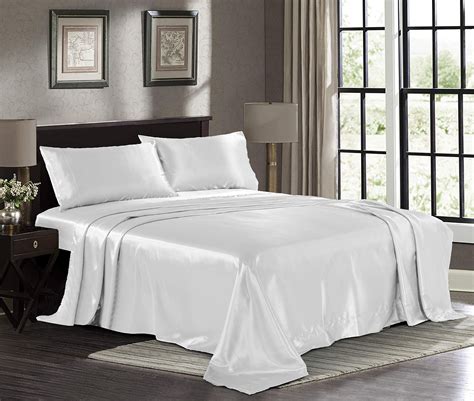 Satin Sheets Full [4-Piece, White] Hotel Luxury Silky Bed Sheets ...