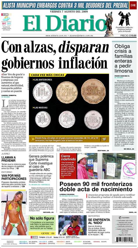 Newspaper El Diario - Juarez (Mexico). Newspapers in Mexico. Friday's edition, August 7 of 2009 ...