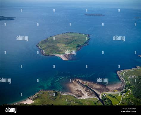 Gruinard Bay and the Anthrax Gruinard Island from the air, North West ...