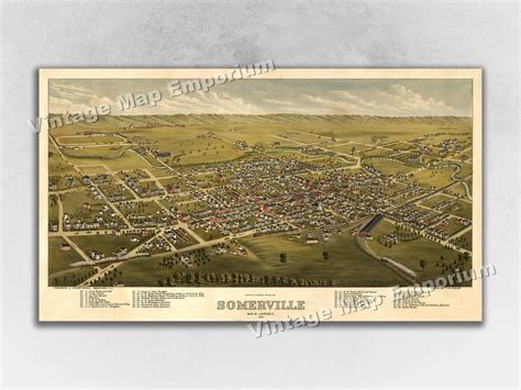 1882 Somerville, New Jersey Map Panoramic Old City Map Historic Birds ...