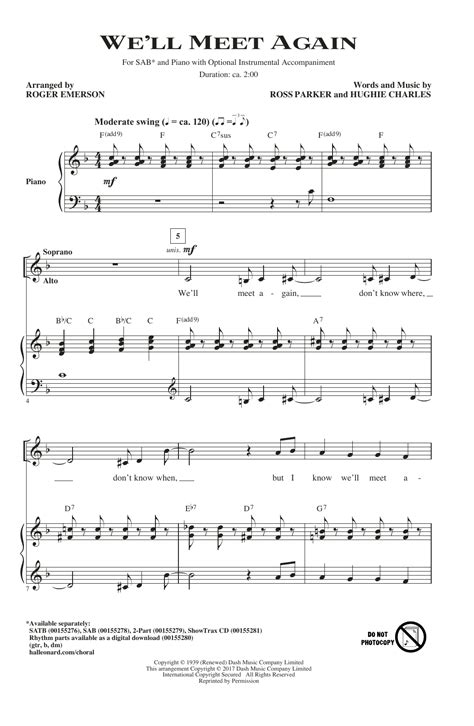 We'll Meet Again (arr. Roger Emerson) (SAB Choir) - Print Sheet Music