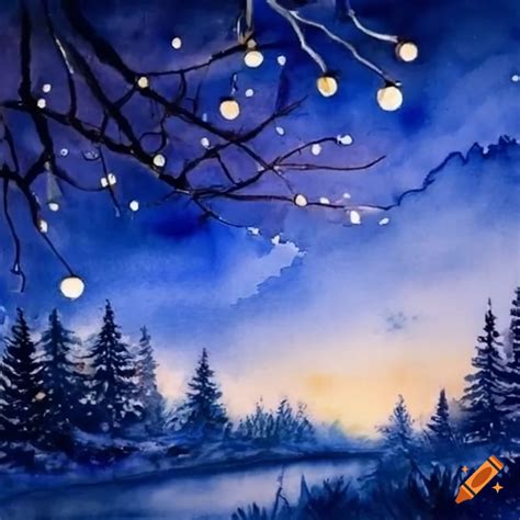 Watercolor painting of christmas lights