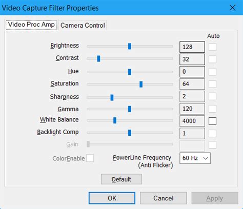 Open webcam settings dialog in Windows - Super User