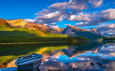 landscape, Photography, Nature, Summer, Lake, Morning, Reflection, Calm waters, Boat, Mountains ...