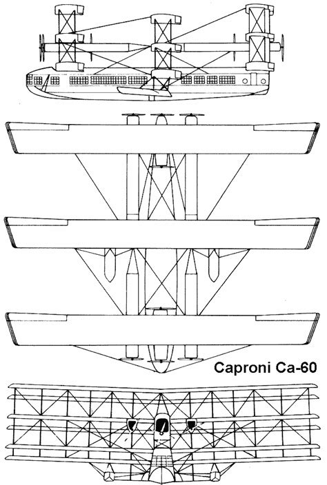 Caproni Ca.60 Blueprint - Download free blueprint for 3D modeling