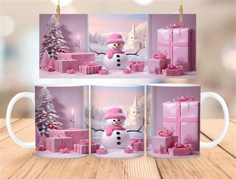 Pink Christmas Snowman 11oz 15oz Mug Wrap Sublimation Design PNG ...