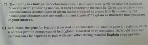 Solved 7) The fruit fly has four pairs of chromosomes in its | Chegg.com