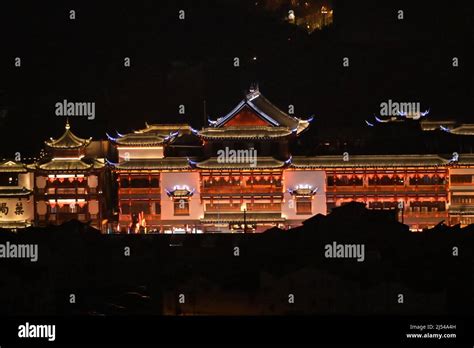 Chinese Temple in Shanghai Illuminated at Night Stock Photo - Alamy