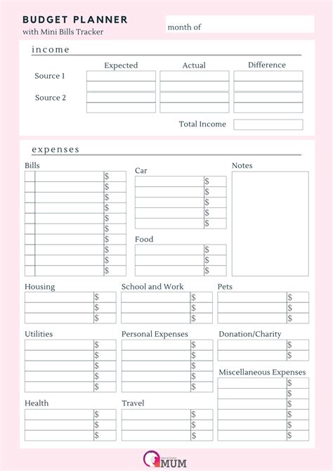 Budget Planner with Mini Bills Tracker - Stay at Home Mum | Budget ...