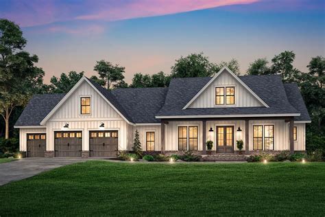 Modern Farmhouse Plan with 3-Car Front-entry Garage and Bonus Room - 51816HZ | Architectural ...