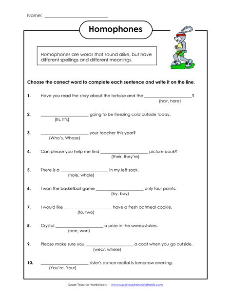 Homophones Worksheet 5th Grade