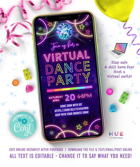 Virtual dance party invitation zoom party video chat dance | Etsy