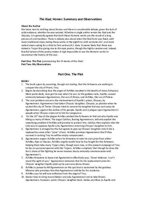 (PDF) THE ILIAD (Homer): Summary and Observations | Michael Kenneth ...