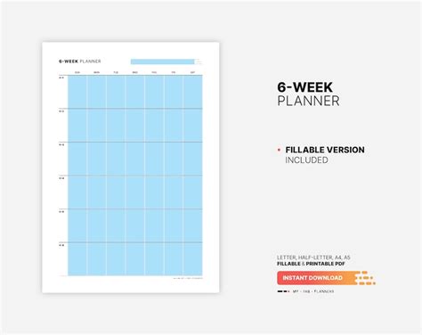 6-week Calendar, Planner, Fillable Work & Productivity Goal Tracker, Organization Dashboard ...