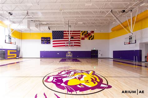 High school gymnasium, bleachers, basketball court | School design ...