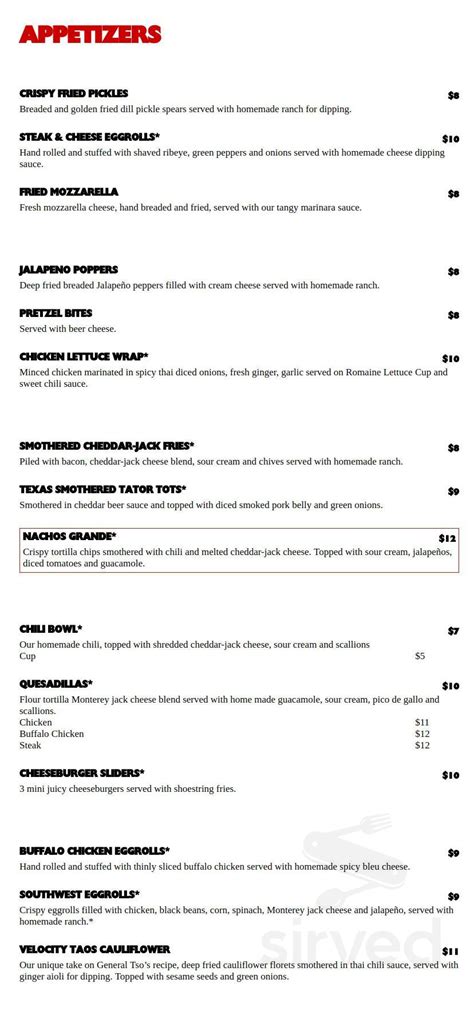 Velocity Wings Lovettsville, Virginia menu in Lovettsville, Virginia, USA