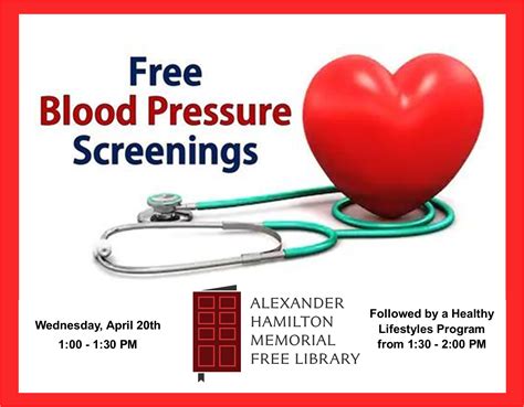 Blood Pressure Screening — Alexander Hamilton Memorial Free Library