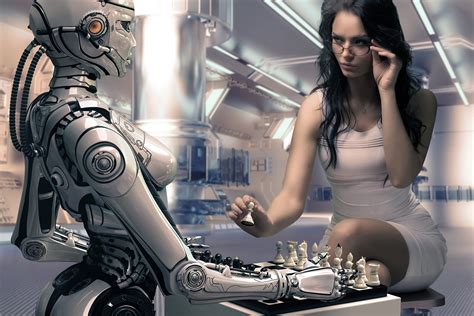 Photo Wallpaper Chess, Artificial Intelligence, Human - Female Robot ...