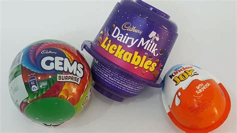 Cadbury DairyMilk Lickables - Kinder Joy - Gems Ball Unboxing Video For Kids - Surprise Eggs ...