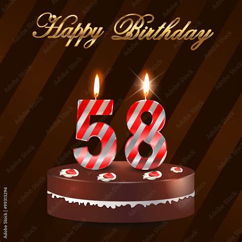 58 year Happy Birthday Card with cake and candles, 58th birthday - vector EPS10 Stock ...