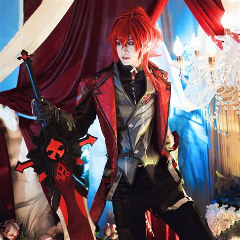 Genshin impact Diluc Cosplay Costume Red Dead of Night Style