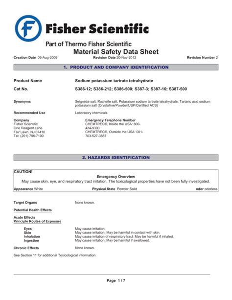 safety data sheet - Fisher Scientific