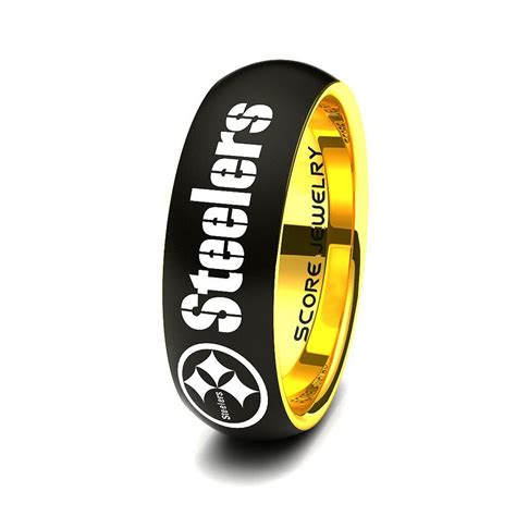 Pittsburgh Steeler NFL Football Team Tungsten Carbide Wedding Black Ring D6 - Football-NFL