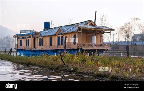 Srinagar, Lake Dal, Jammu and Kashmir, India Floating House Boat on Dal Lake, Major tourist ...