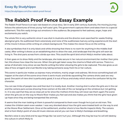 The Rabbit Proof Fence Essay Example | StudyHippo.com