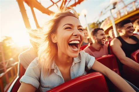 Premium Photo | Friends riding roller coaster ride at amusement park ...