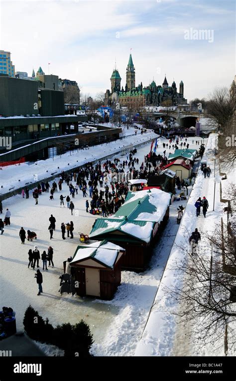 Canada, Ottawa, Rideau Canal, Winterlude, People Skating On The Longest ...