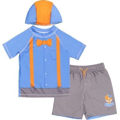 Blippi Cap Swim Trunks And Rash Guard 3 Piece Swimsuit Set Toddler : Target