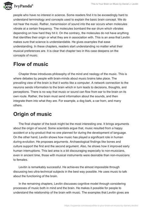 This Is Your Brain on Music by Daniel J. Levitin - 820 Words | Book Review Example