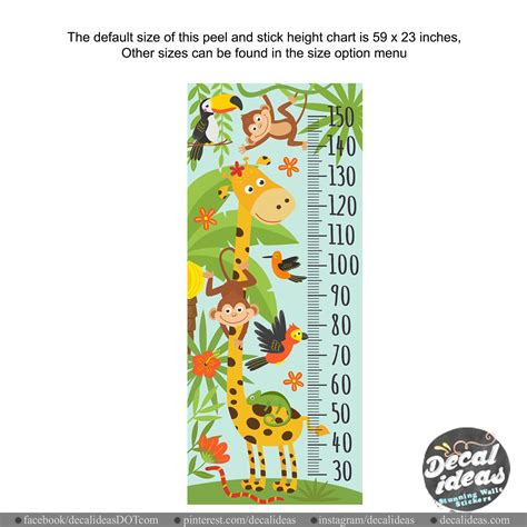 Jungle Animals Height Chart Wall Sticker Safari Decals for | Etsy