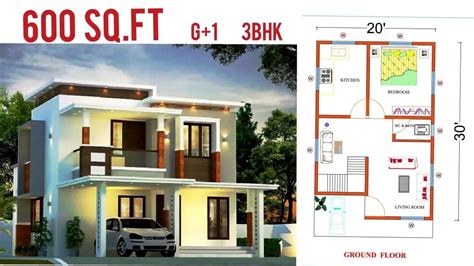 600 Sq.Ft में 3BHK घर का नक्शा पूरी जानकारी II 20′ X 30′ House Design ...