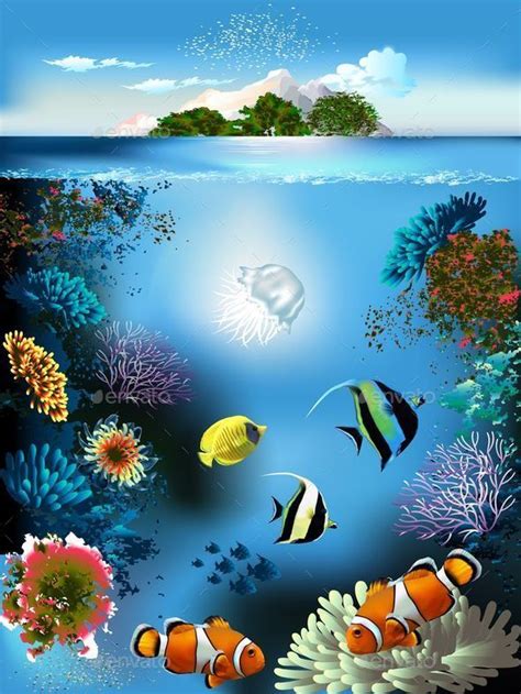 The underwater world with fish and plants | Underwater painting ...