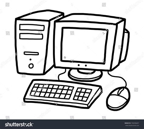 Computer Cartoon Vector Illustration Black White Stock Vector (Royalty Free) 736596691 ...