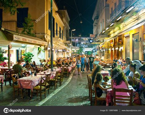 Athens August Street Various Restaurants Bars Plaka Area Monastiraki Square – Stock Editorial ...