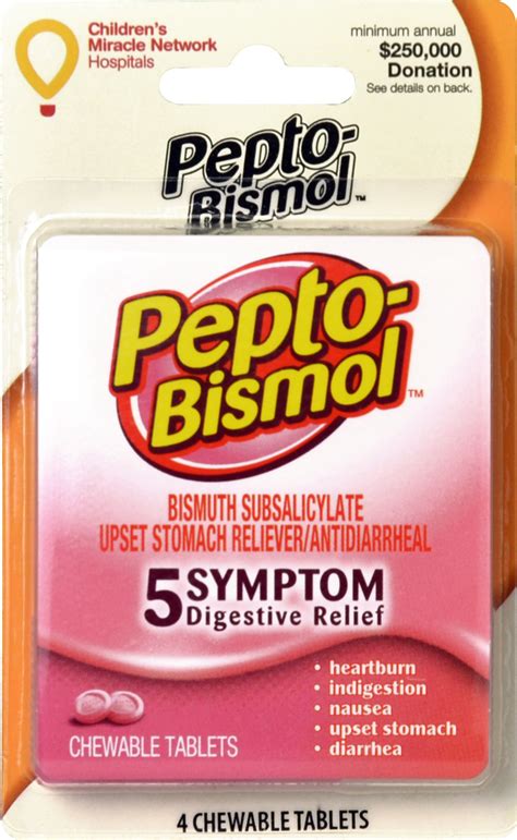 Pepto-Bismol Chewable Tablets, 4 Tablets per Pack, 144 Packs Total