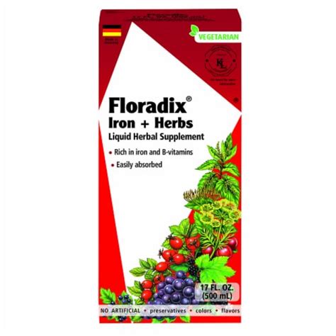 Floradix Iron + Herbs Vegetarian Liquid Herbal Supplement, 17 fl oz ...