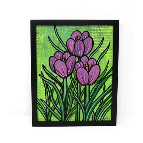 Purple Crocus Painting Original Floral Painting Botanical - Etsy