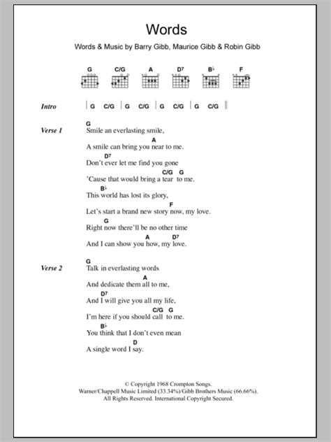 Words by Bee Gees - Guitar Chords/Lyrics - Guitar Instructor