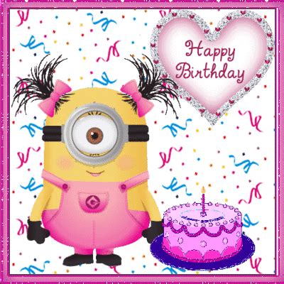 Girly Birthday Minion Gif | Happy birthday minions, Cute happy birthday ...