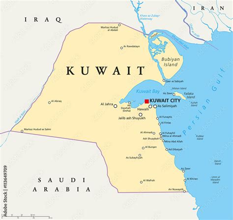 Plakat Kuwait political map with capital Kuwait City, national borders, important cities and ...